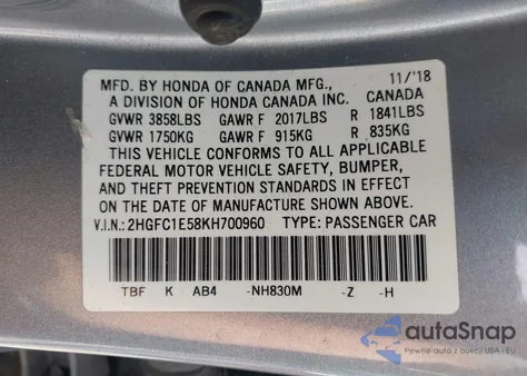 2019 Honda Civic Si from USA, damaged, VIN 2HGFC1E58KH700960